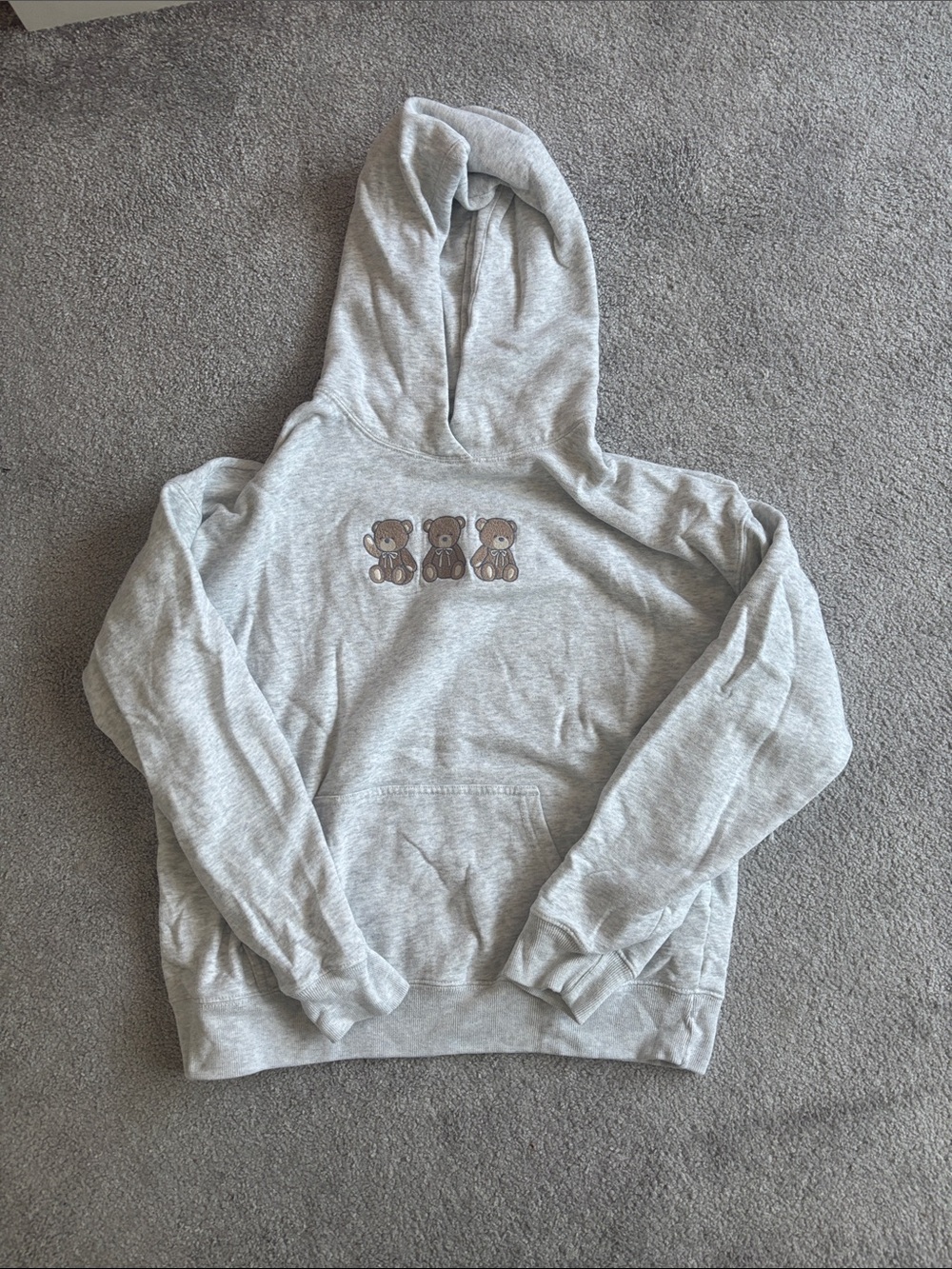 Hollister Light Gray Hoodie with Teddy Bear Graphic